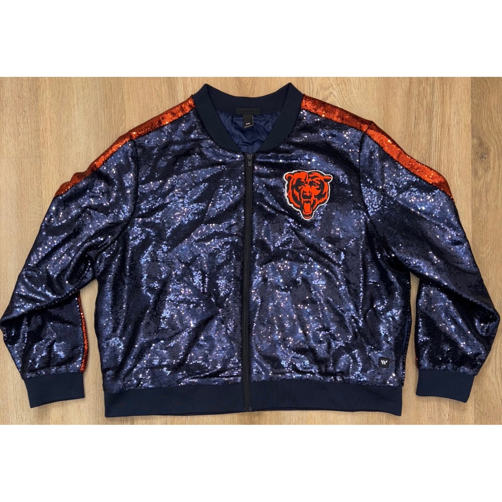 NWOT Women's The Wild Collective Chicago Bears Sequin Ombre Jacket - 2XL